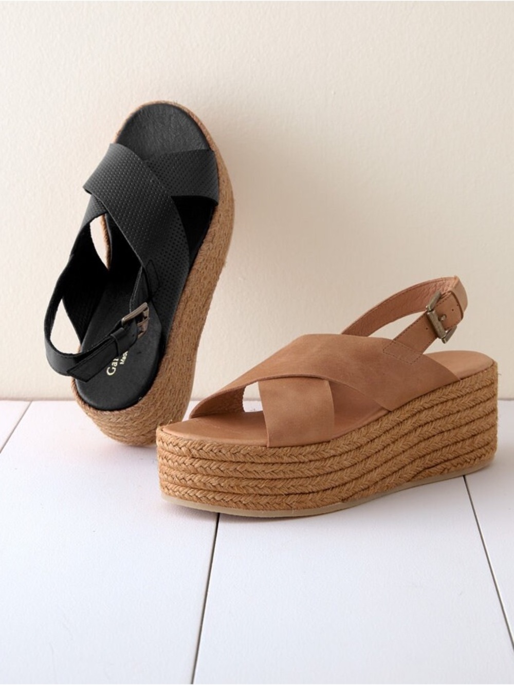 Garnet Hill Audrey Platform Espadrilles Crossover Strap Sandals Black 40 US 10